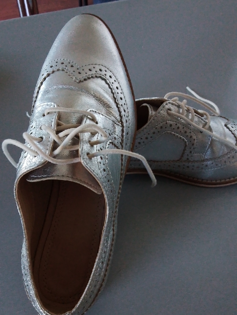 Metallic Silver Women's Brogue Lace-Up Oxfords